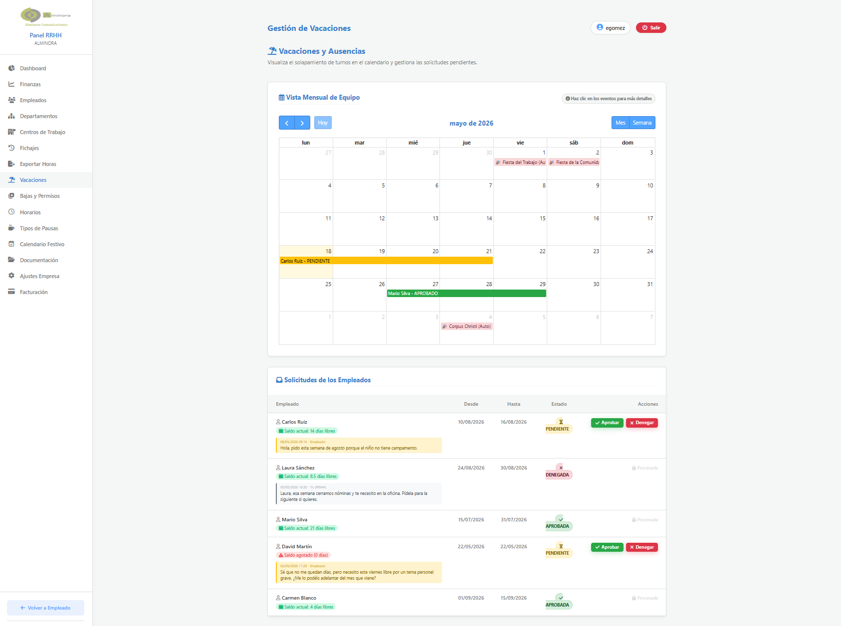 Calendario de Vacaciones y Ausencias